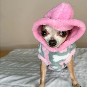 ✨ Pink & Gray Fleece Hoodie Dog Jacket – Size XS ✨